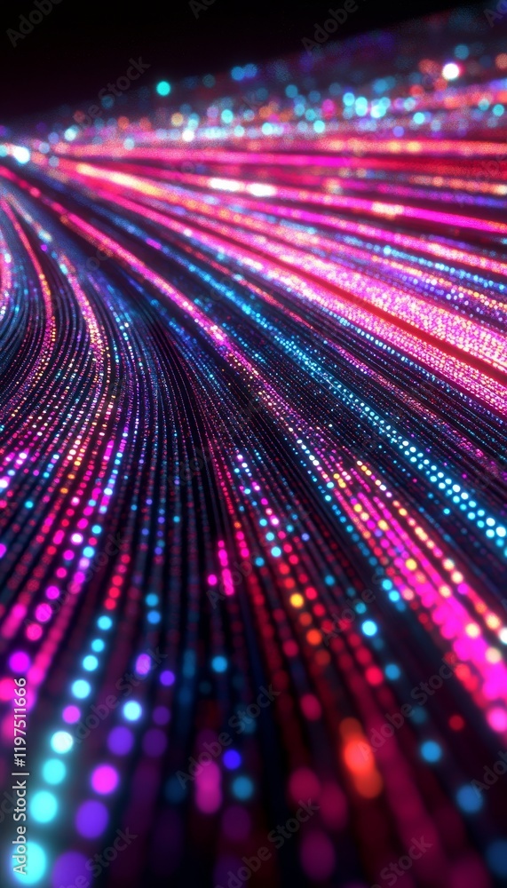 Poster abstract colorful sound waves and patterns, a visual representation of audio and video data.