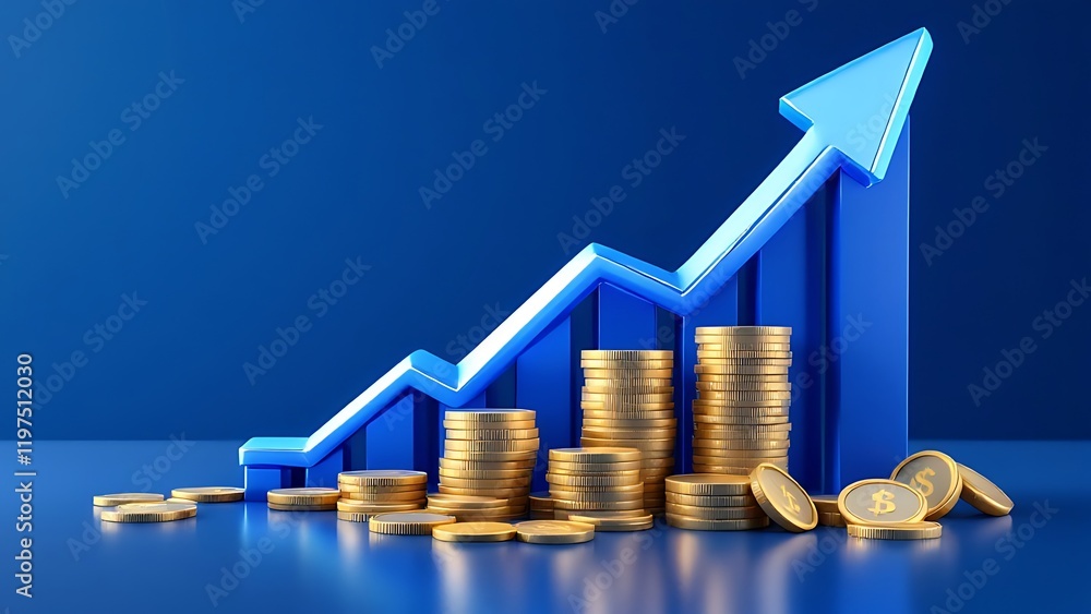 Poster finance stock growth chart investment graph on 3d diagram background with up arrow digital analysis 