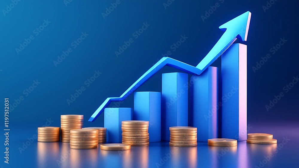 Aufkleber finance stock growth chart investment graph on 3d diagram background with up arrow digital analysis 