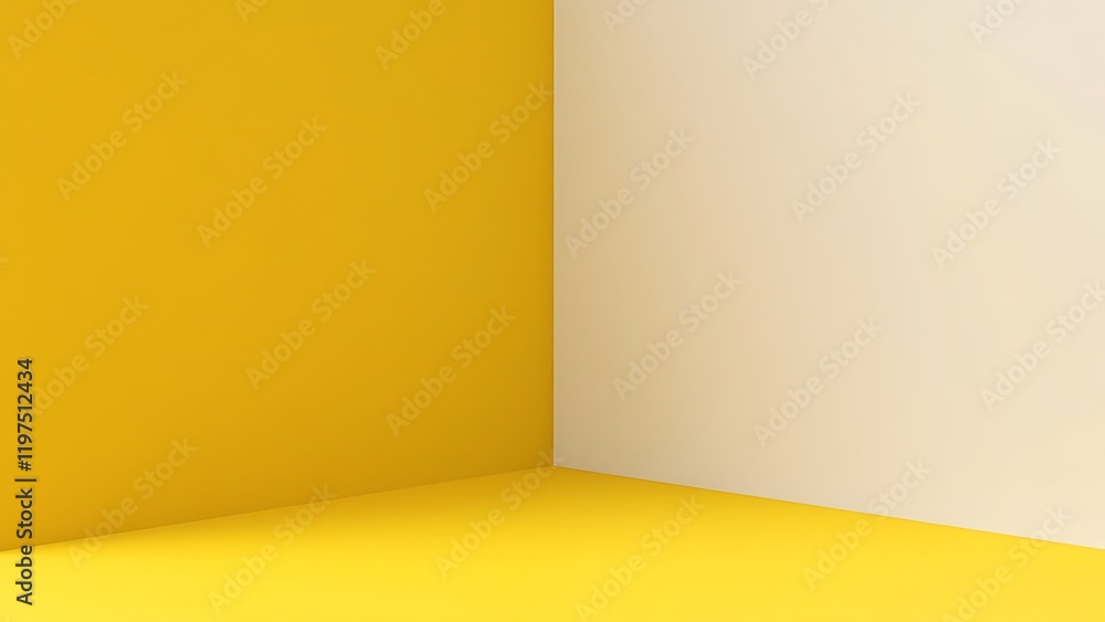 Poster empty room interior design or yellow pedestal display on vivid background with blank stand. blank st