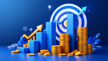 Success money target finance business growth financial graph profit chart concept on goal strategy 3d background of increase wealth revenue economy development or digital marketing technology stock.