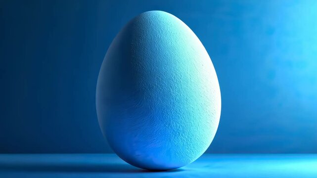 Monochromatic blue easter egg in soft light on blue background symbolizing peace and simplicity with easter concept