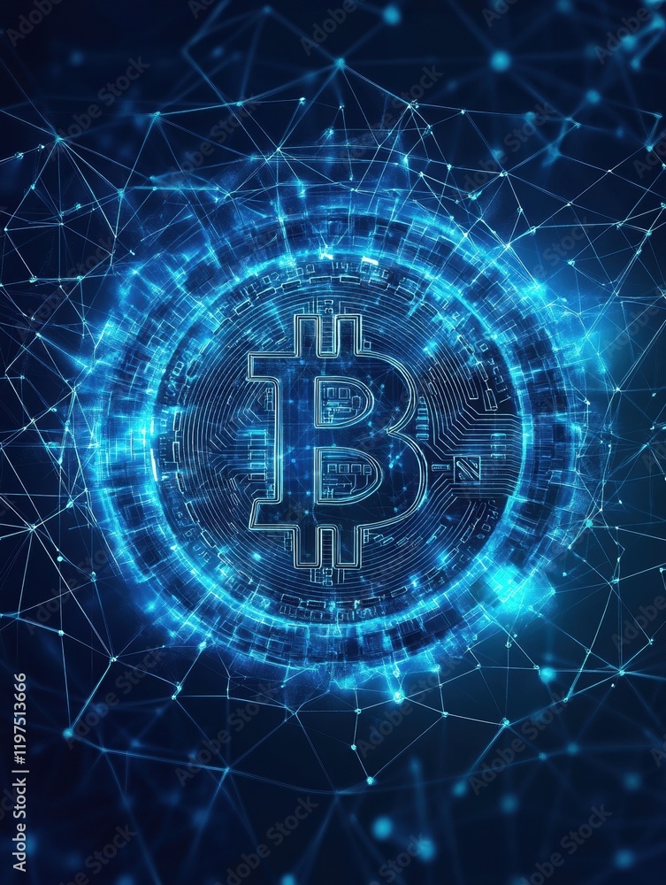 Poster blockchain technology futuristic hud background with blockchain polygon peer to peer network. global