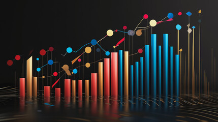 Obraz premium Abstract black background with Colorful charts and graphs with statistics to innovative analyze business potential and forecast future development of companies growth.