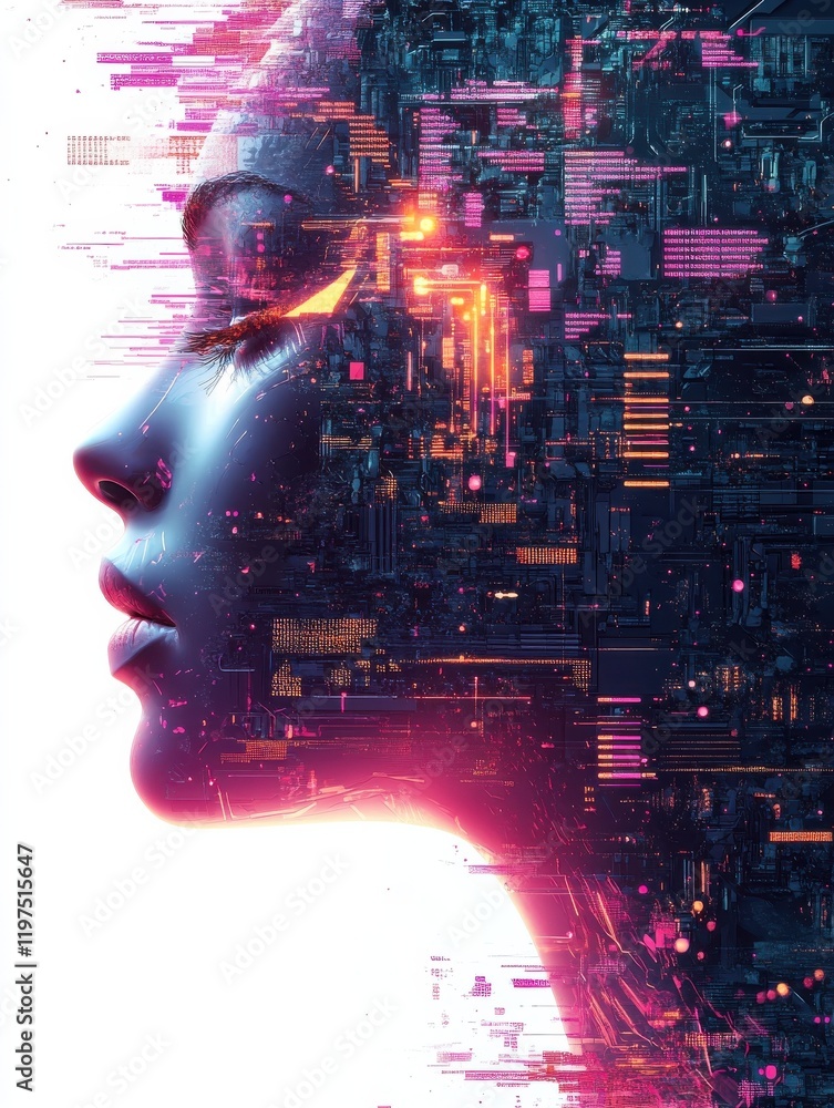 Poster artificial intelligence illustration. artificial intelligence and machine learning concept. digital 