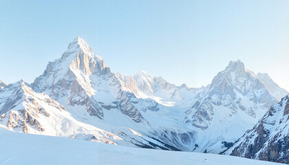 Majestic snow-covered mountains under clear winter sky, serene beauty