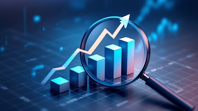 Growth strategy business graph analysis concept on finance chart data diagram 3d background of digital financial technology stock market or investment trade report and success profit money management.