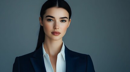 kobieta, czarne włosy, proste włosy, elegancja, marynarka, biurowy styl, profesjonalny look, bizneswoman, portret, minimalistyczne tło, profesjonalna fotografia, kobieta w biznesie, formalny strój, bi