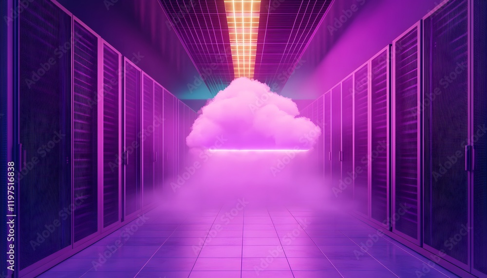 Aufkleber a futuristic data center environment with glowing lights and a cloud formation, symbolizing cloud co