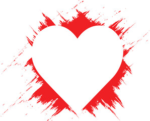 White Heart Shape with Red Splatter Effect on White Background paint