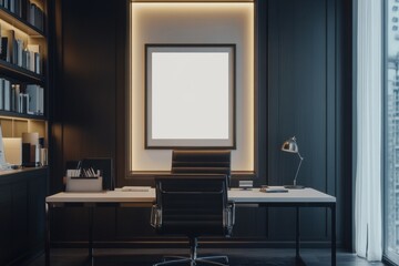 Elegant modern office interior designed for productivity with minimalistic decor and warm lighting
