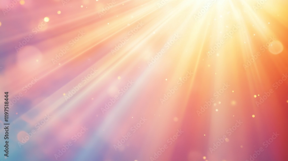 Poster soft radiant light rays with colorful bokeh effects in background