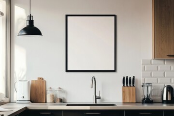 Minimalist kitchen design featuring an empty frame, modern appliances, and a clean stylish atmosphere that invites creativity and tranquility