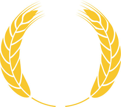 Two stylized wheat stalks forming a circular frame with copy space in the center, suitable for logos, emblems, and decorative elements related to agriculture, farming, and food production