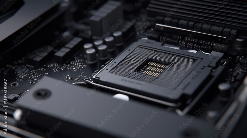 Poster close-up of computer motherboard with central processing unit socket