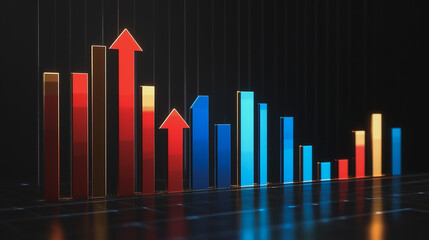 Abstract black background with Colorful charts and graphs with statistics to innovative analyze business potential and forecast future development of companies growth.