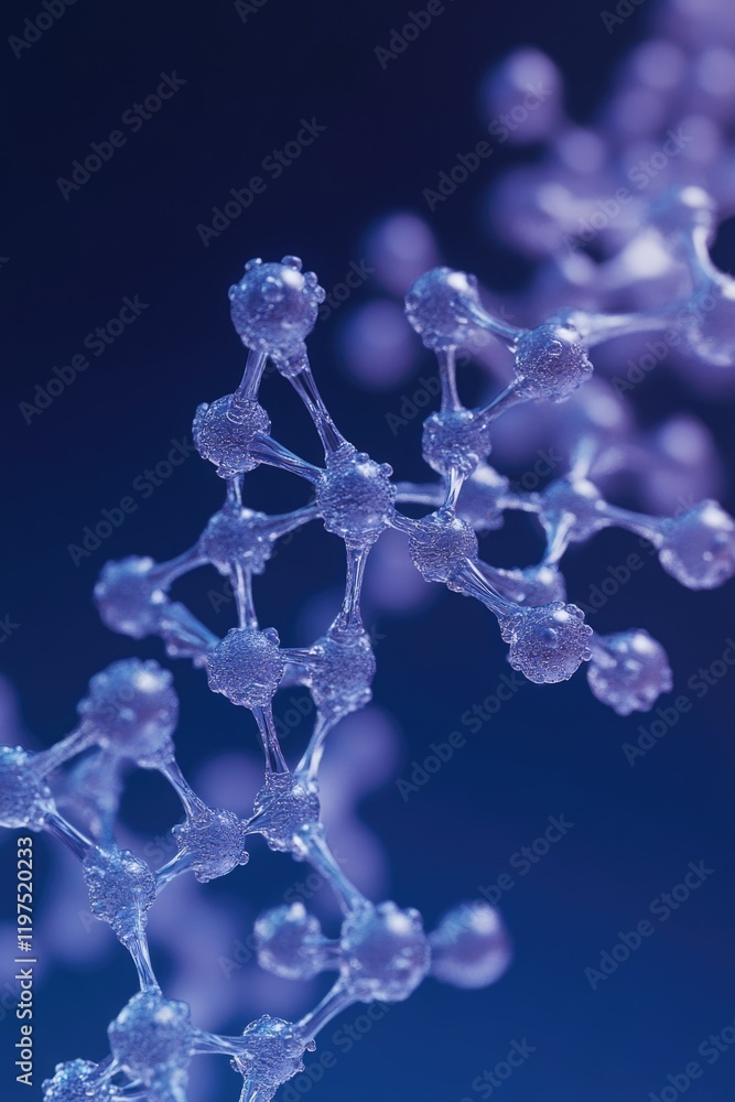 Aufkleber 3d rendering of molecular structure with spheres representing atoms, set against a blue backdrop.