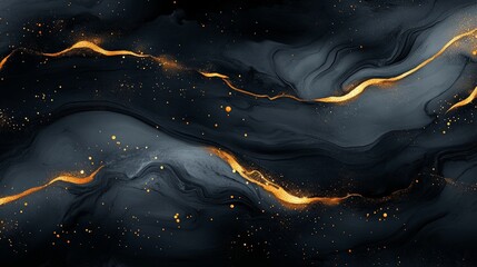 Elegant Black and Gold Abstract Art with Fluid Marble Patterns