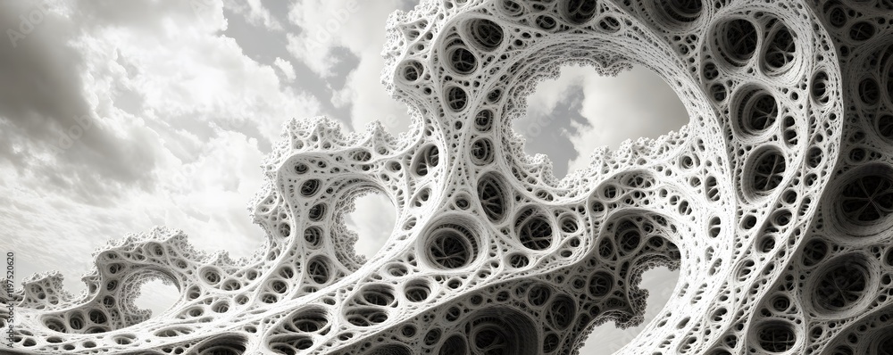 Poster a stunning abstract representation of fractal art, showcasing intricate patterns and shapes against 