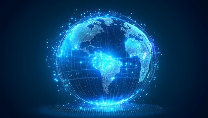Obraz premium A stunning digital representation of a glowing globe surrounded by interconnected data points, symbolizing technology, globalization, and digital connectivity in the modern age.