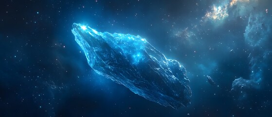 Fototapeta premium A stunning visualization of a luminous celestial object drifting through the cosmos, illuminated by cosmic light and surrounded by stars, presenting the beauty of the universe.