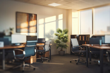 The office is designed with furniture.