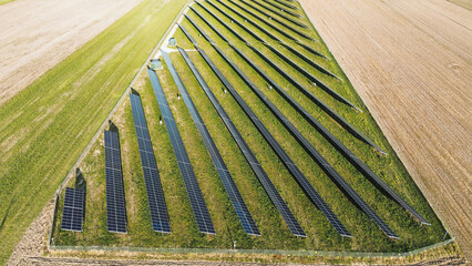 Solar power plant in green landscape