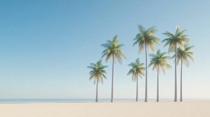 Obraz premium Serenity of Tropical Paradise with Palm Trees and Clear Blue Sky