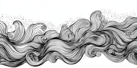 Fototapeta premium Wave lines intertwined with doodles and scribbles.