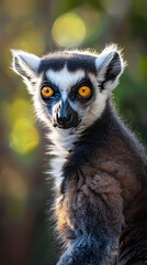 Obraz premium A Captivating Close-Up Portrait of a Ring-Tailed Lemur in its Natural Habitat Displaying Its Striking Features and Curious Gaze