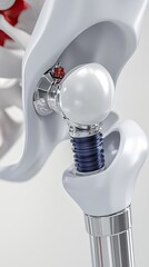 Detailed illustration showcases an advanced hip brace with blue metal components designed for joint support and pain relief