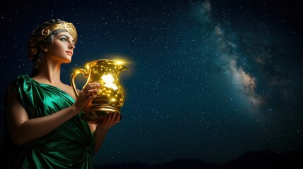 Majestic Greek Goddess Holding a Golden Urn