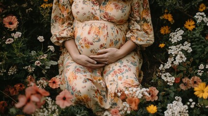 Pregnant Woman in a Floral Garden
