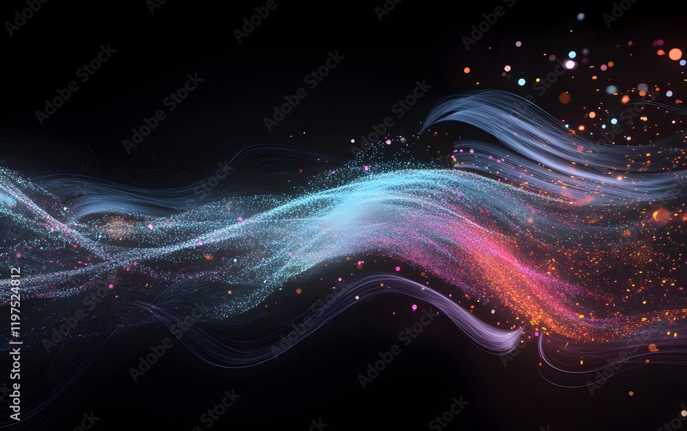 Poster abstract digital waves with vibrant colors and sparkling particles create a dynamic and captivating 