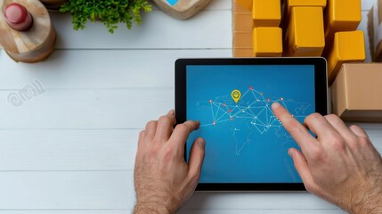 Worker Using Tablet to Monitor Logistics Operations