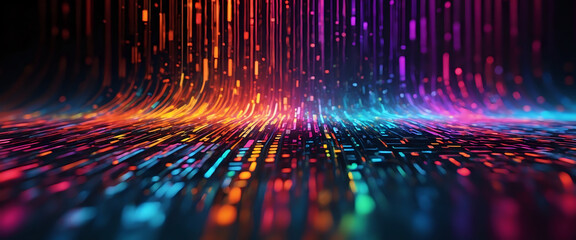 Colorful streaming bytes of binary code.