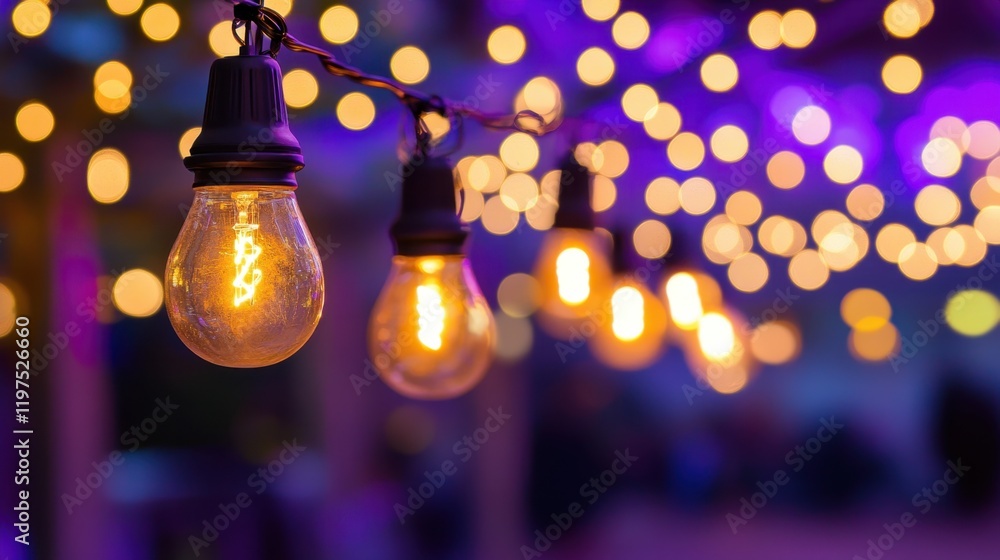 Aufkleber glowing string lights with warm yellow bulbs and bokeh background