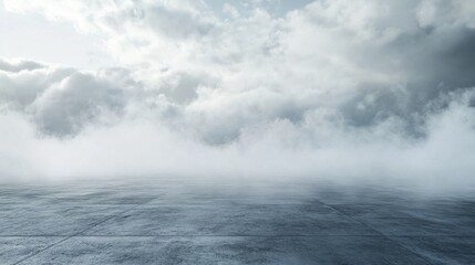 Fototapeta premium Abstract background with concrete ground and foggy clouds and mock up place. Landing page concept
