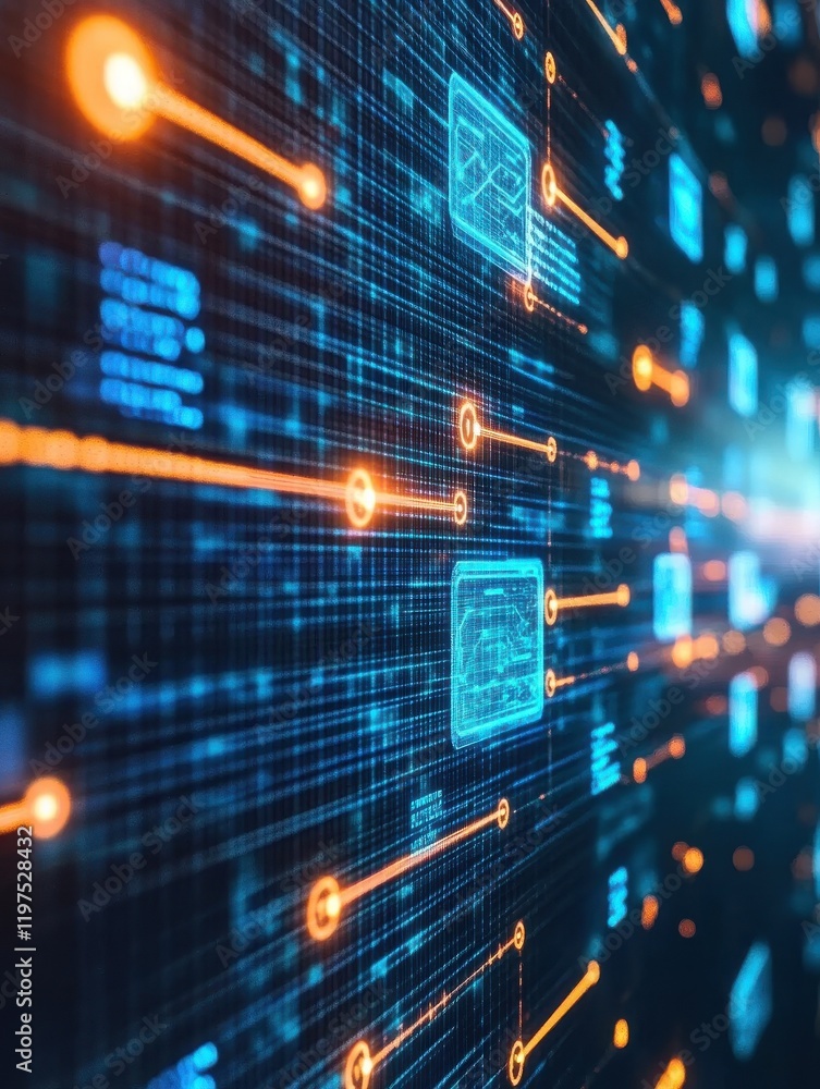 Poster blockchain technology futuristic hud background with world map and blockchain peer to peer network. 