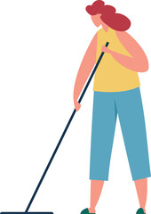 Professional cleaning lady mopping the floor while wearing casual attire, embodying the cleaning service concept with dedication and attention to hygiene in a domestic setting