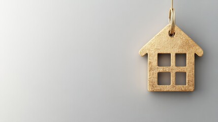 Golden House Keychain on Gray Background for Real Estate Concept