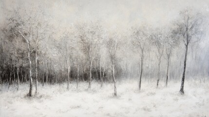 Obraz premium Serene Winter Landscape with Bare Trees in Soft White Hues