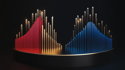 Obraz premium Abstract black background with Colorful charts and graphs with statistics to innovative analyze business potential and forecast future development of companies growth.