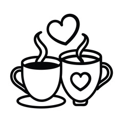 Vector Outline of Romantic Coffee Cups - Printable Graphic Design

