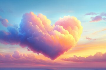 Heart-Shaped Cloud Formation in Colorful Sunset Sky