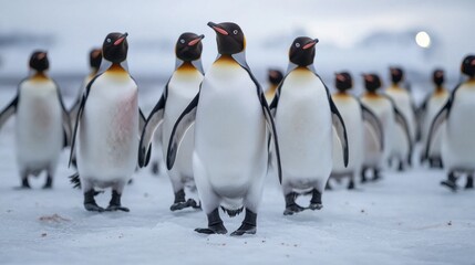 Obraz premium Penguins Marching Across the Frozen Tundra