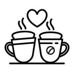 Vector Outline of Romantic Coffee Cups - Printable Graphic Design

