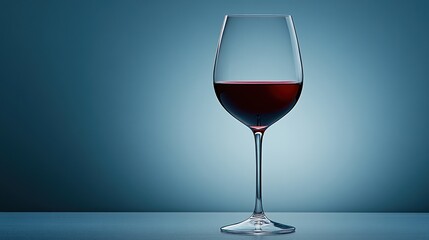 Elegant glass of red wine on a simple table against a soft blue background
