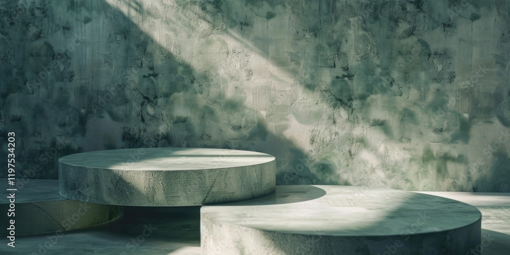 Poster circular concrete architecture in monochromatic minimalist setting. modern urban textured interior w
