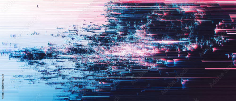 Aufkleber glitch pixel shift overlay depicting serene blue data distortion in a calming background